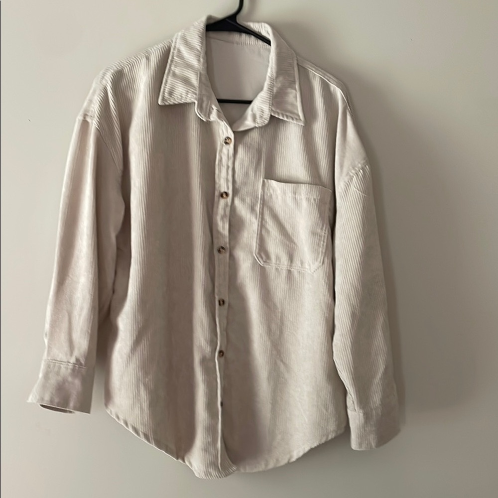 Women's Cream Corduroy Button Down Shirt